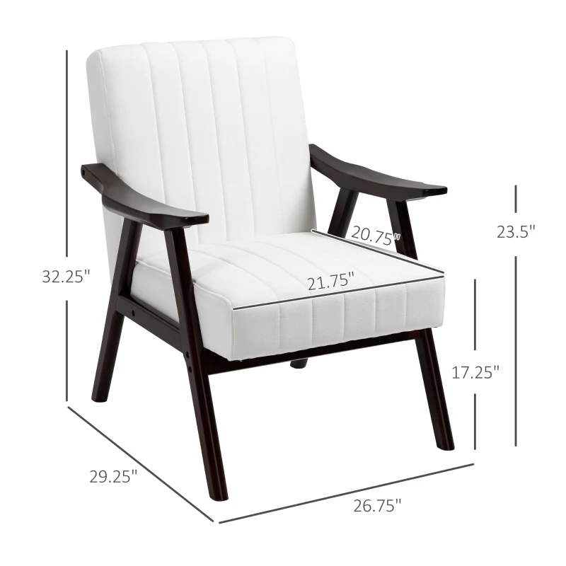 HOMCOM Soft Accent Chair Upholstered Arm Chair for Living Room Furniture Comfy Chair for Bedroom Living Room Chair White