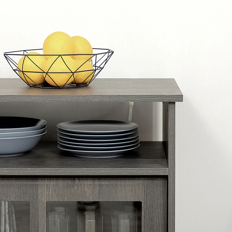 HOMCOM Sideboard Glass Door Buffet Cabinet, Dark Grey