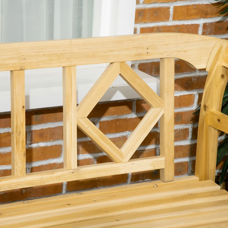 Outsunny Wooden Patio Bench, Outdoor Garden Bench with Backrest and Armrests, 3 Person Porch Bench with Rustic Country Diamond Pattern, Natural