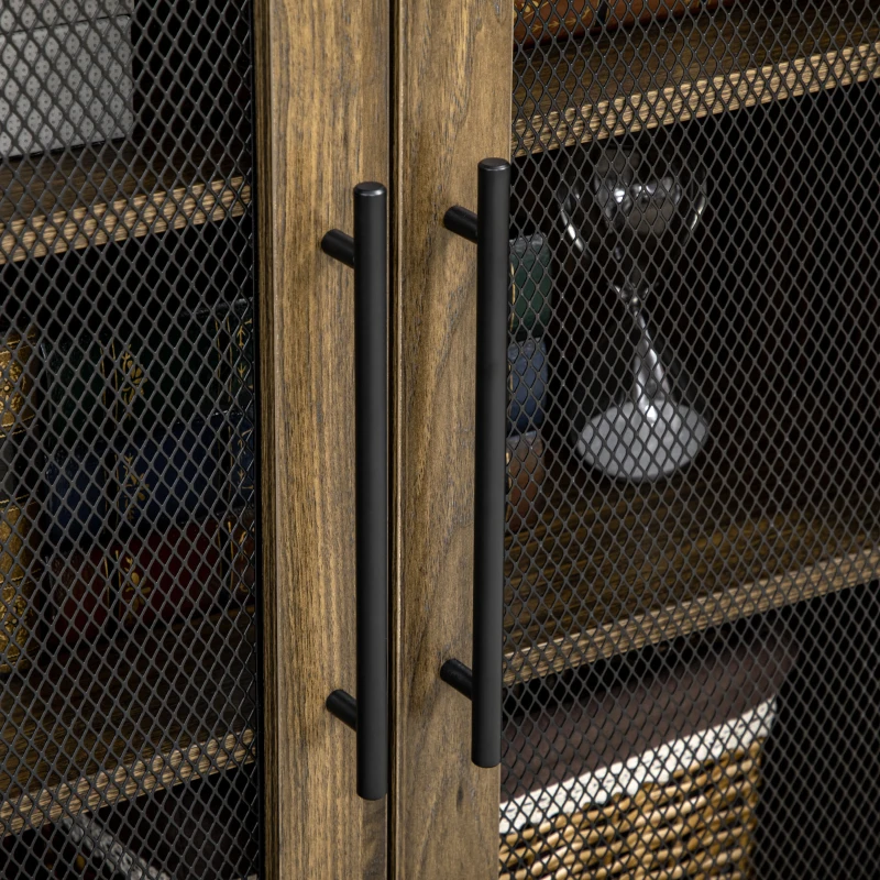 HOMCOM Farmhouse Sideboard, Buffet Cabinet with Adjustable Shelves and Wire Mesh Door, Credenza, Walnut