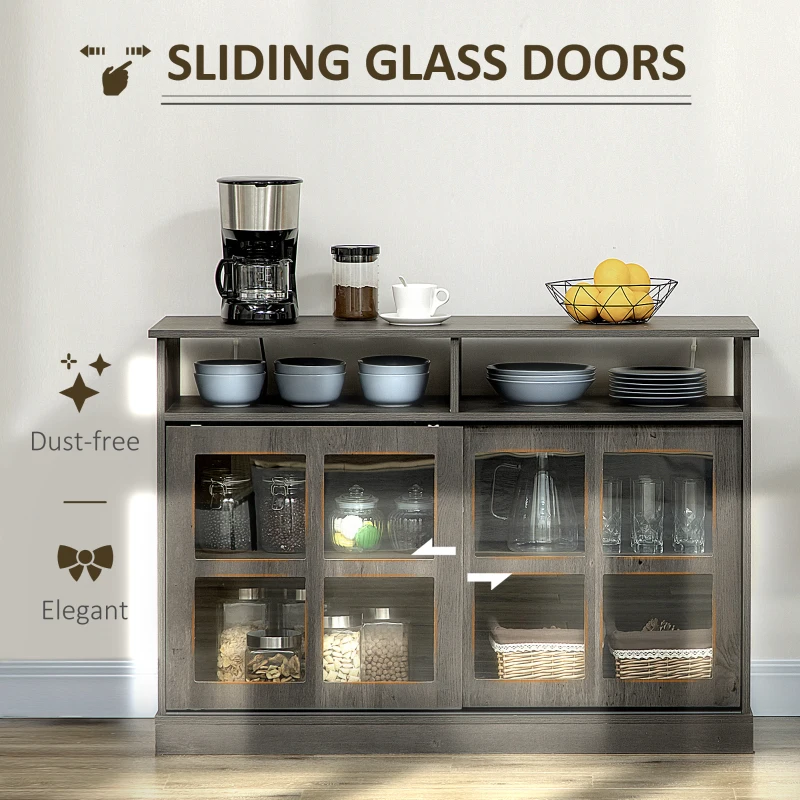 HOMCOM Sideboard Glass Door Buffet Cabinet, Dark Grey