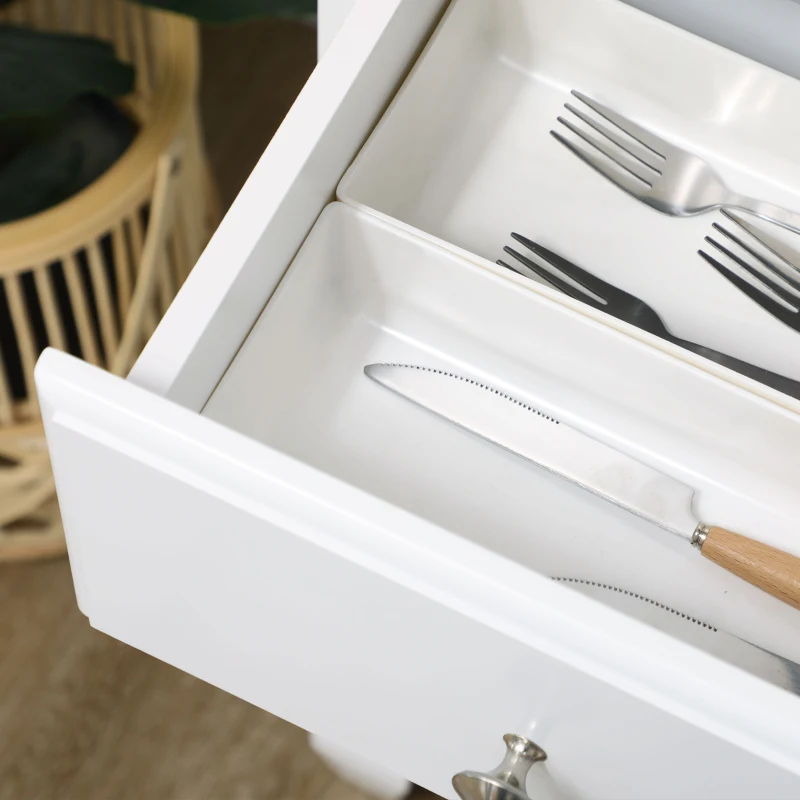 HOMCOM Modern Sideboard Buffet Cabinet with 5 Storage Drawers and Double Glass Door Cupboard for Living Room White