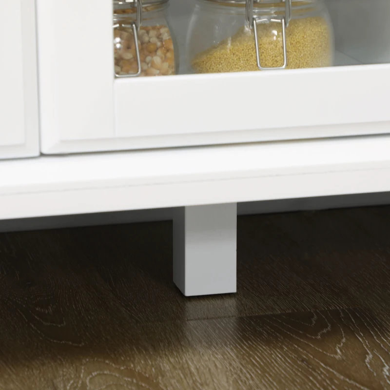 HOMCOM Modern Sideboard Buffet Cabinet with 5 Storage Drawers and Double Glass Door Cupboard for Living Room White