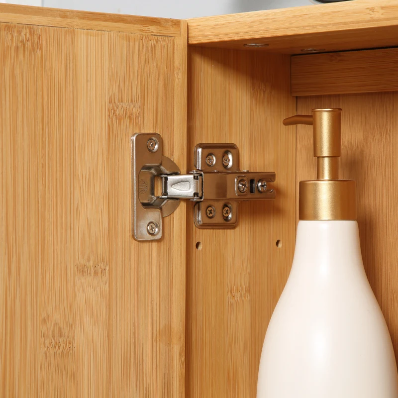 kleankin Planet-Friendly Bamboo Cabinet Bathroom Mirror Storage, Bathroom Wall Cabinet Sink & Over Toilet Storage