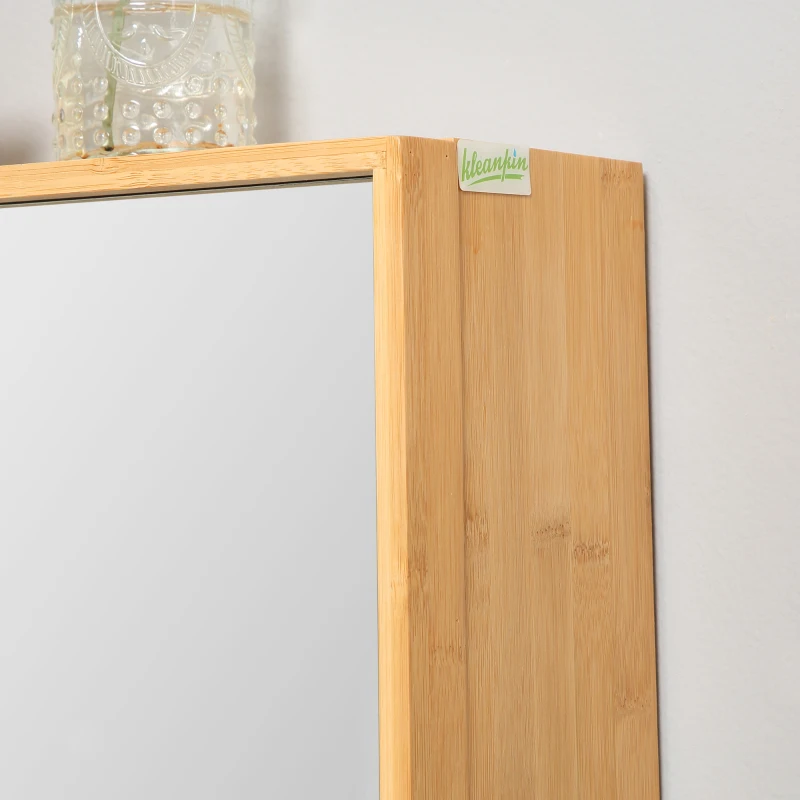 kleankin Planet-Friendly Bamboo Cabinet Bathroom Mirror Storage, Bathroom Wall Cabinet Sink & Over Toilet Storage