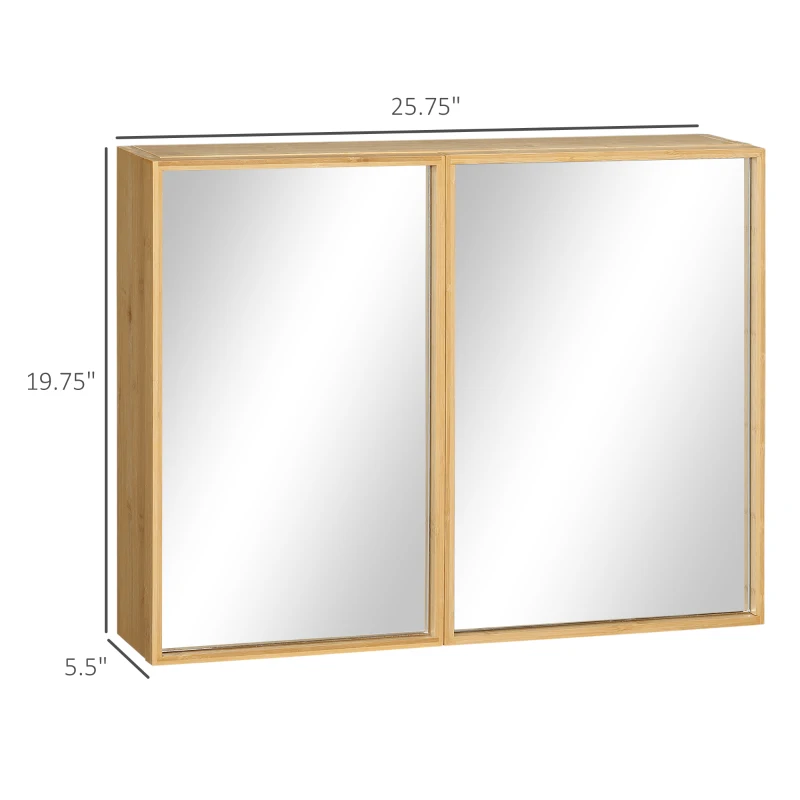 kleankin Planet-Friendly Bamboo Cabinet Bathroom Mirror Storage, Bathroom Wall Cabinet Sink & Over Toilet Storage