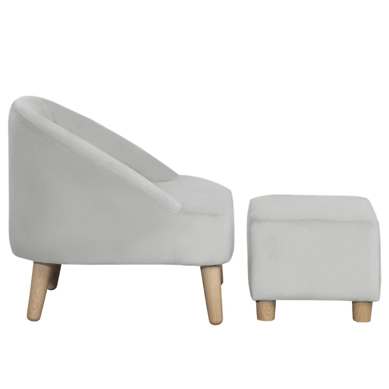 Qaba Kids Sofa Set, Toddler Chair, Sofa & Ottoman for Bedroom, Playroom, Kids Couch for Boys and Girls, Grey
