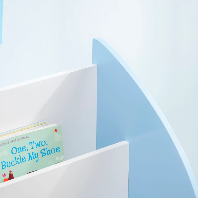 Qaba Toy Storage Organizer, Kids Bookshelf, Freestanding Children Bookcase with Colorful Patterns for Toys, Books, Blue