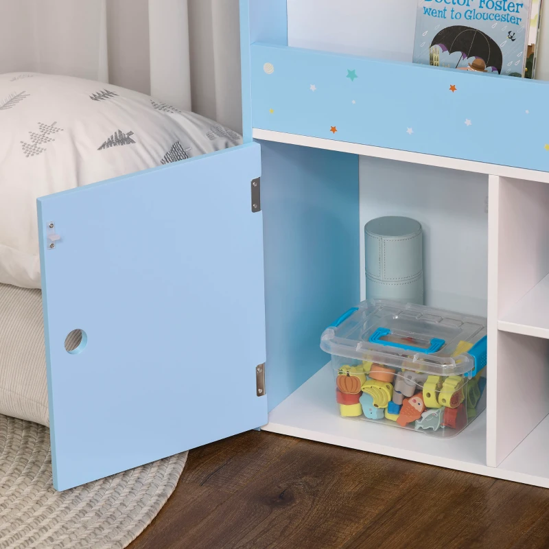 Qaba Toy Storage Organizer, Kids Bookshelf, Freestanding Children Bookcase with Colorful Patterns for Toys, Books, Blue