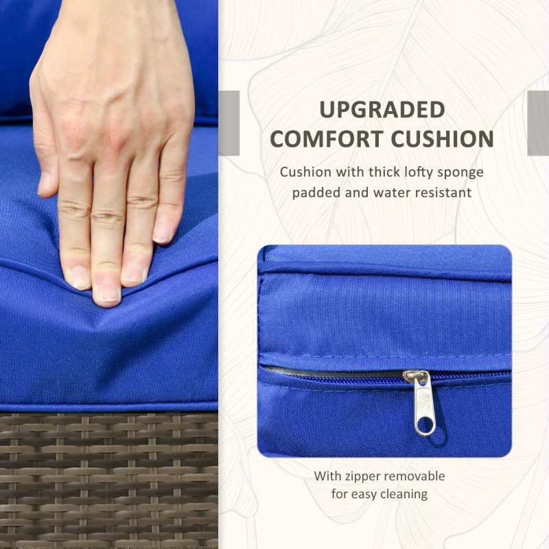 Outsunny 3 Pieces Wicker Patio Furniture Set, Rattan Bistro Set with Storage Coffee Table and Thickened Cushions, Outdoor Conversation Set for Garden, Porch, Balcony, Blue