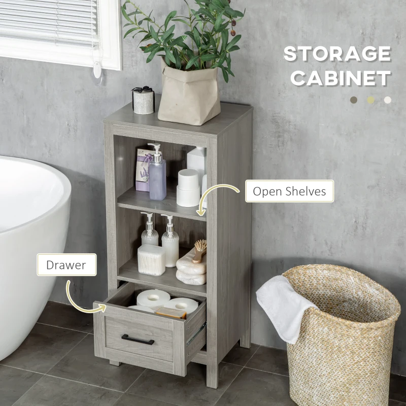 kleankin Short Bathroom Storage Cabinet, Bathroom Organizer with Open Compartments and Drawer for Living Room, Gray