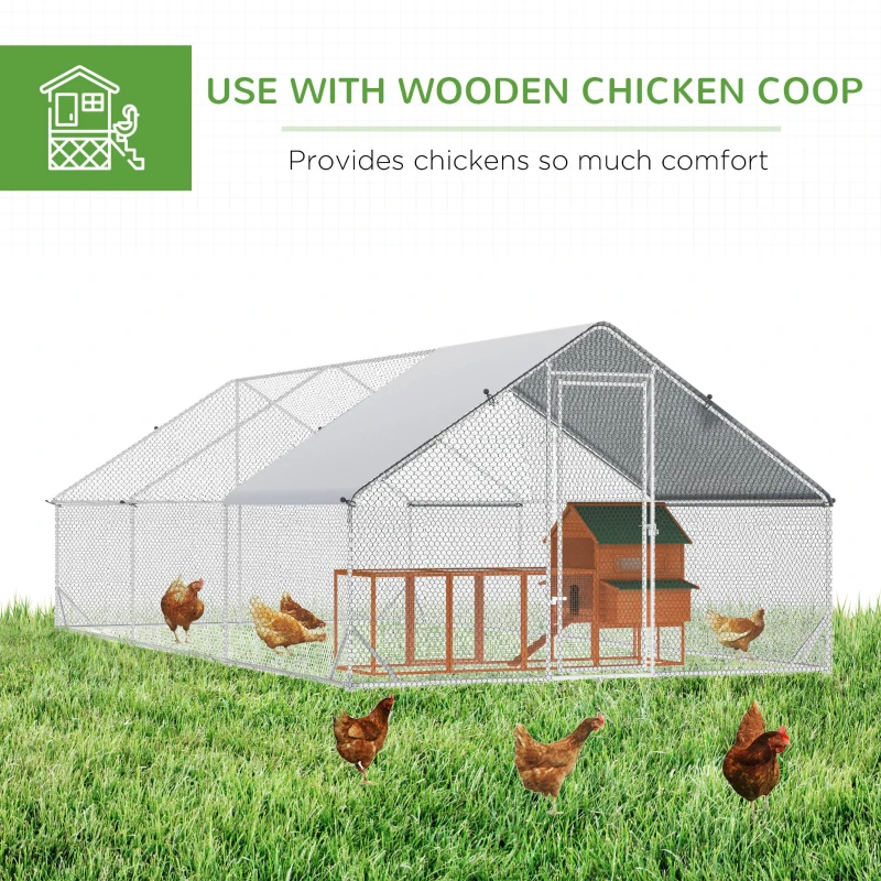 PawHut 9.8' x 19.7' x 6.6' Chicken Coop Cage, Outdoor Hen House w/Cover & Lockable Door