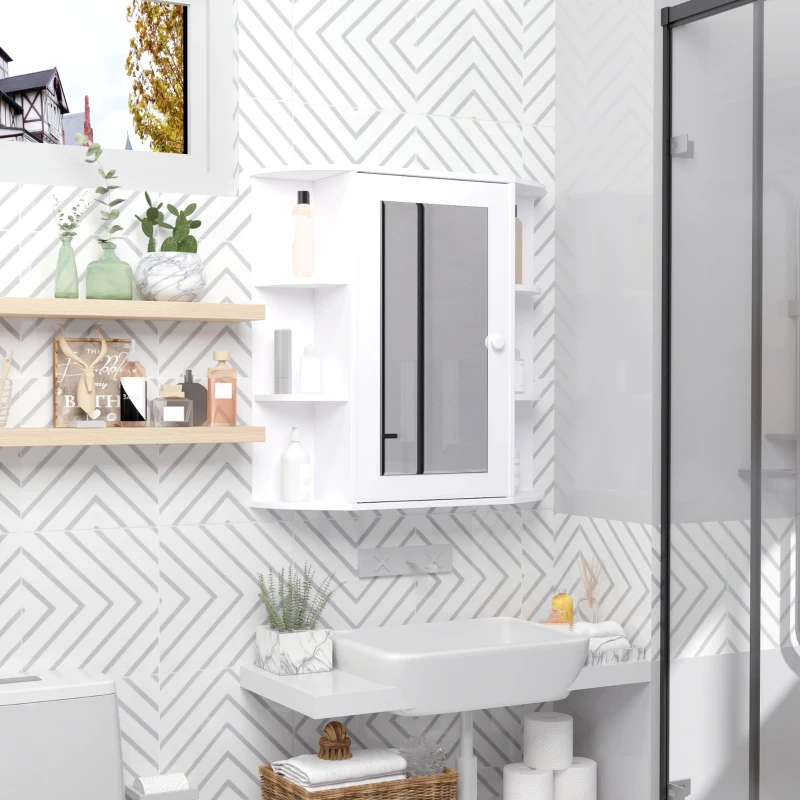 HOMCOM Mirrored Bathroom Wall Cabinet Wall Mounted Medicine Cabinet with Door & Shelves, White