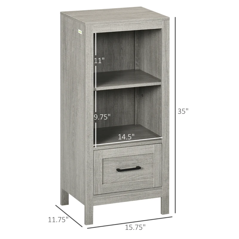 kleankin Short Bathroom Storage Cabinet, Bathroom Organizer with Open Compartments and Drawer for Living Room, Gray