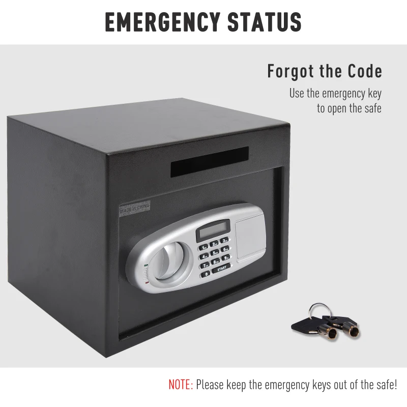 HOMCOM Wall Mounted Steel Electronic Digital Safe Box with Letter Drop Slot Keypad Lock Gun Cash Jewelry Security, Black