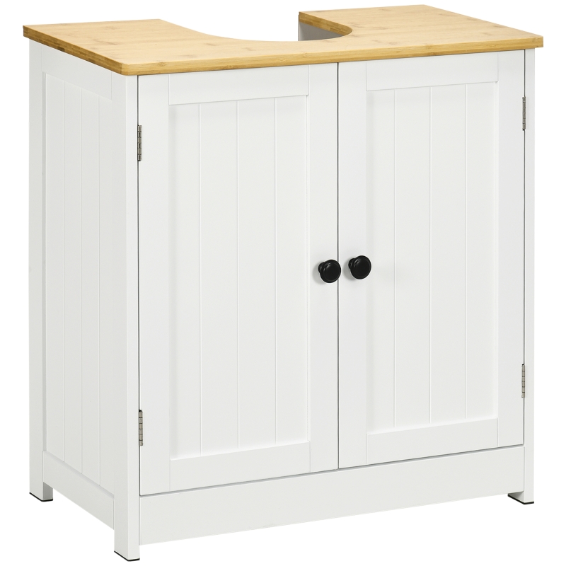 kleankin Under-Sink Bathroom Sink Cabinet, Storage Unit with U-Shape and  Adjustable Internal Shelf, White