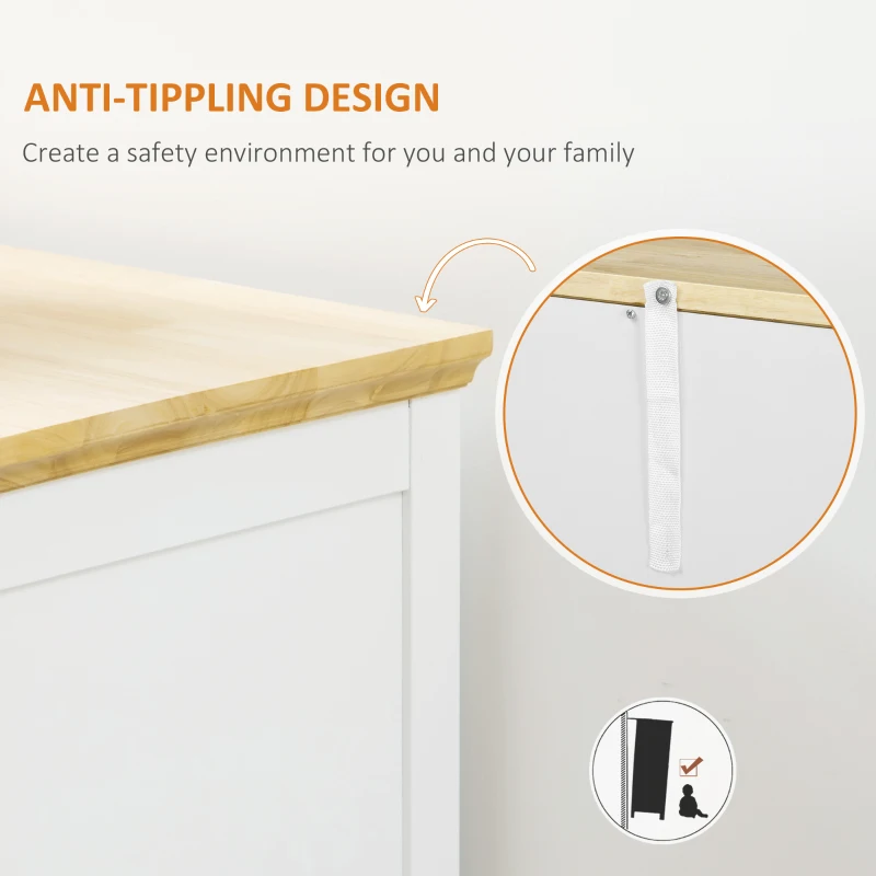 HOMCOM Sideboard Buffet Cabinet with Storage Drawers, Rubber Wood Top and Adjustable Shelves, Kitchen Cabinet Coffee Bar Cabinet, White