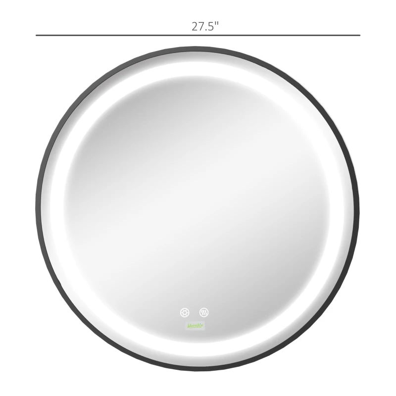 kleankin 28-Inch Lighted Bathroom Mirror for Wall, Dimmable LED Mirror with Memory Function, Round Mirror for Wall Decor