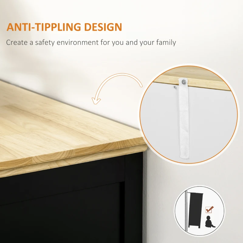 HOMCOM Sideboard Buffet Cabinet with Storage Drawers, Rubber Wood Top and Adjustable Shelves, Kitchen Cabinet Coffee Bar Cabinet, Black