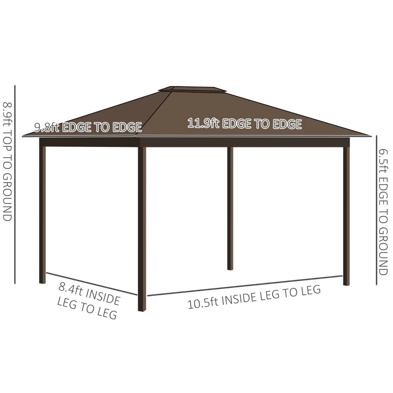 Outsunny 10' x 12' Hardtop Gazebo Canopy with Galvanized Steel Roof, Aluminum Frame, Permanent Pavilion Outdoor Gazebo with Netting, Curtains, Top Hook, Dark Grey