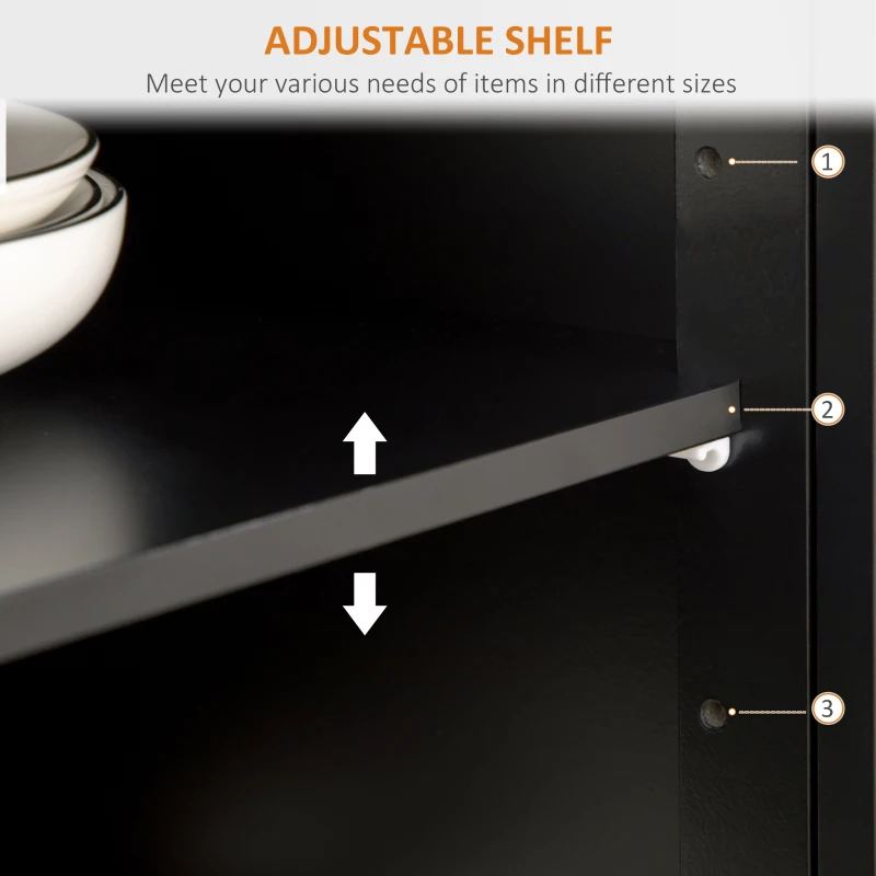 HOMCOM Sideboard Buffet Cabinet with Storage Drawers, Rubber Wood Top and Adjustable Shelves, Kitchen Cabinet Coffee Bar Cabinet, Black