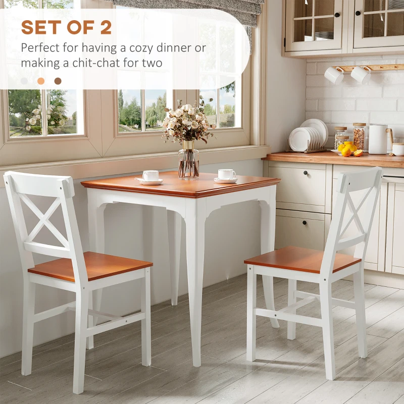 HOMCOM Wooden Dining Chairs Set of 2, Kitchen Chairs with Cross Back, Solid Structure for Living Room and Dining Room, White