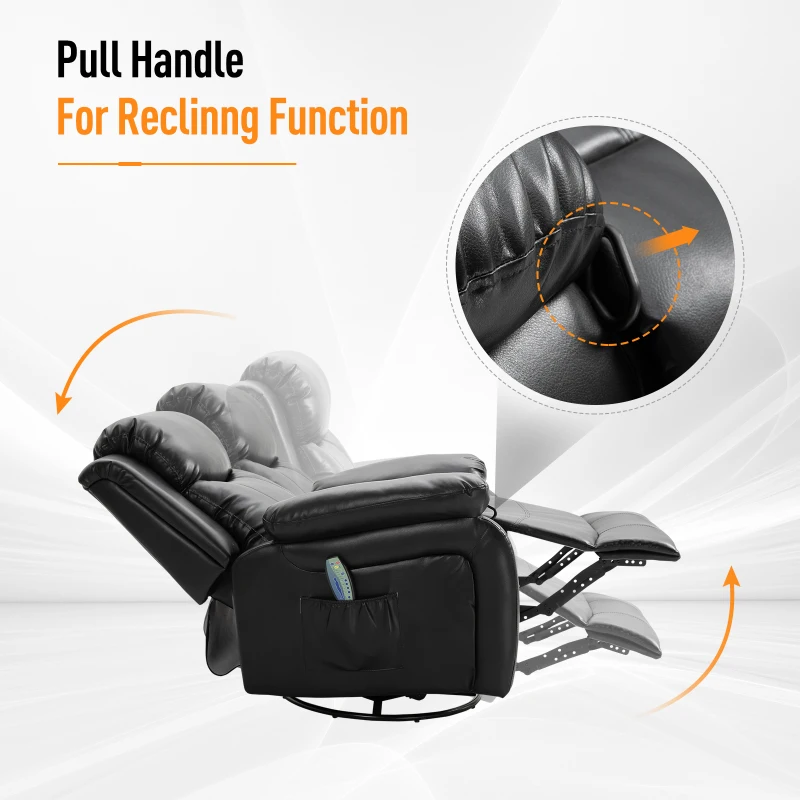 HOMCOM Deluxe Manual Recliner Electronic Heated Massage Sofa Recliner Chair Leather Lounge Black