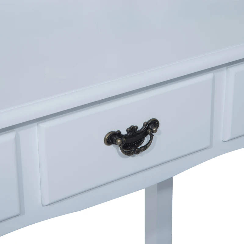 HOMCOM Vanity Table Set Oval Mirror Makeup Dressing Table with Cushioned Stool Bedroom Furniture White