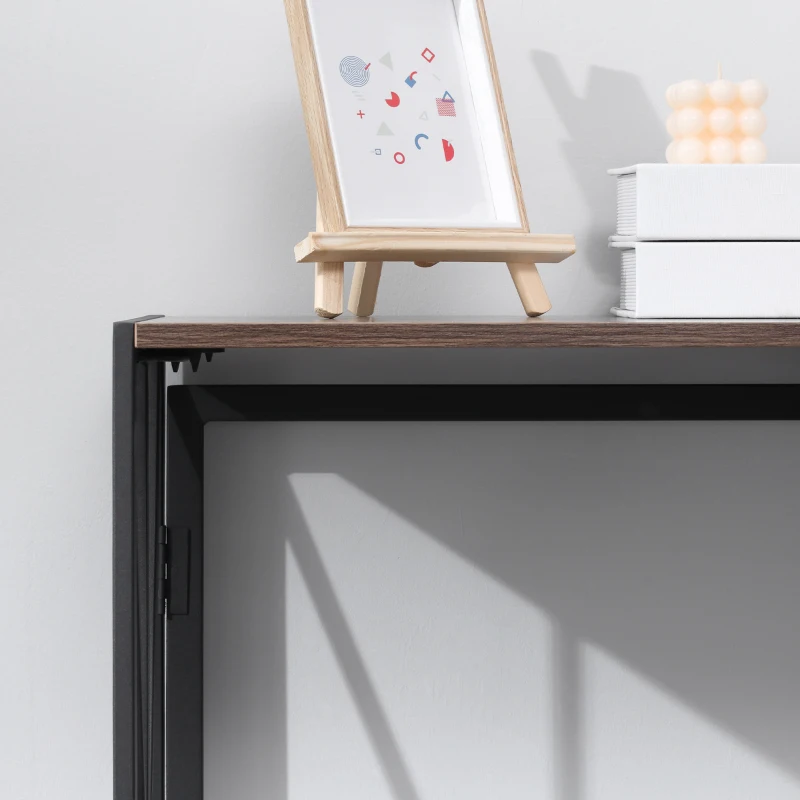 HOMCOM Foldable Console Table, Industrial Sofa Table, Narrow Farmhouse Table with Metal Frame for Living Room, Entryway, Foyer, Brown