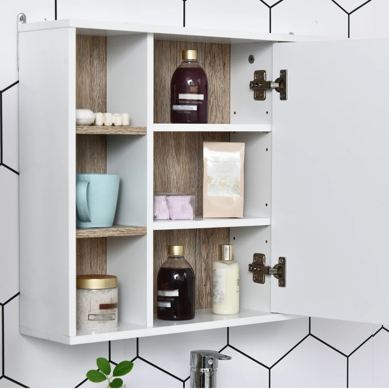 HOMCOM Wall-Mounted Bathroom Medicine Cabinet with Mirror, Over Toilet Bathroom Vanity Cabinet White & Oak