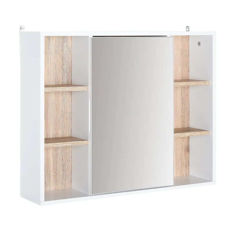 HOMCOM Wall-Mounted Bathroom Medicine Cabinet with Mirror, Over Toilet Bathroom Vanity Cabinet White & Oak