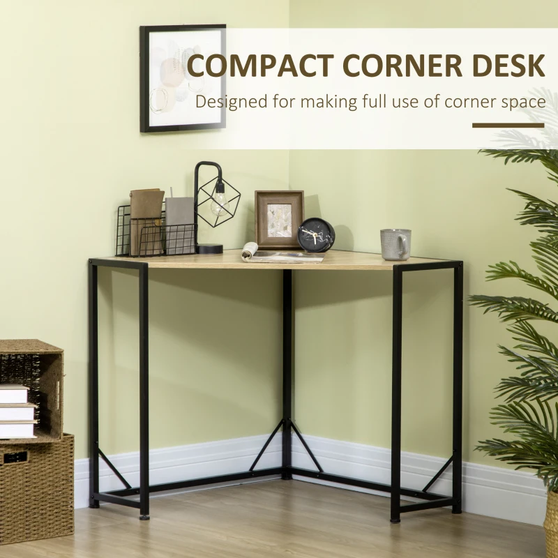 HOMCOM Corner Desk, Computer Writing Desk with Metal Frame for Small Spaces, Home Office, Natural