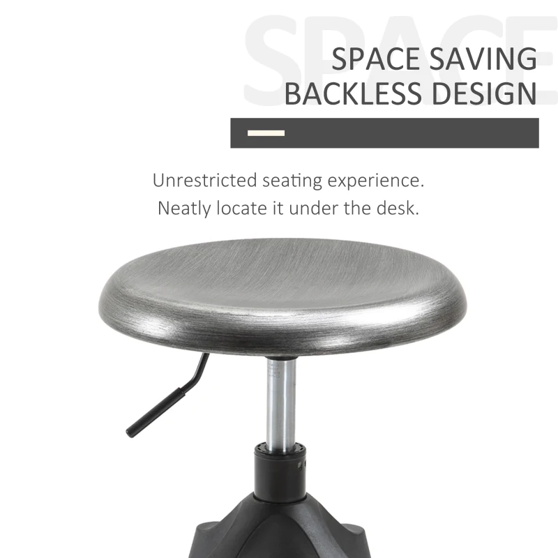 HOMCOM Industrial Backless Bar Stool Metal Swivel Seat Adjustable Height  Silver