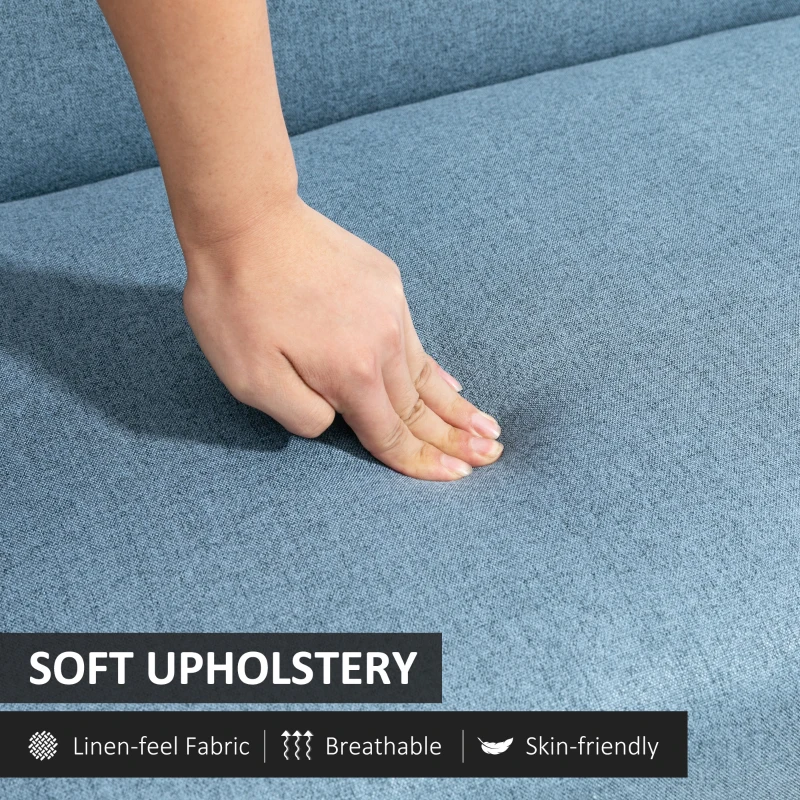 HOMCOM Compact Loveseat Sofa Couch Linen Fabric Double Seat Sofa with Rubber Wood Legs Blue