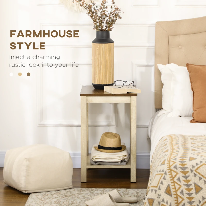 HOMCOM Farmhouse Side Table with Storage, Rustic End Table with Bottom Shelf for Bedroom, Living Room, Oak