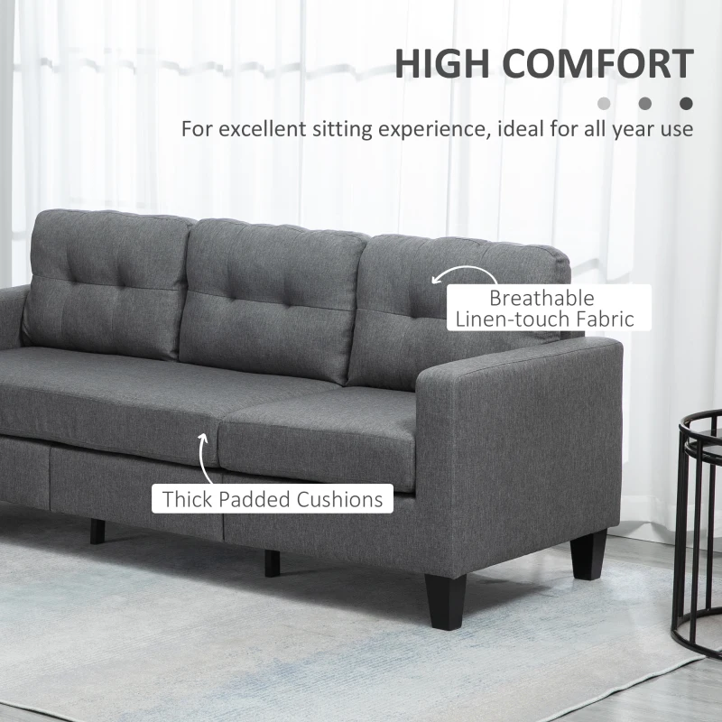 HOMCOM L-shaped Sofa, 3 Seater Couch with Ottoman, Corner Sofa with Thick Padded Cushion and Wood Legs, Dark Grey