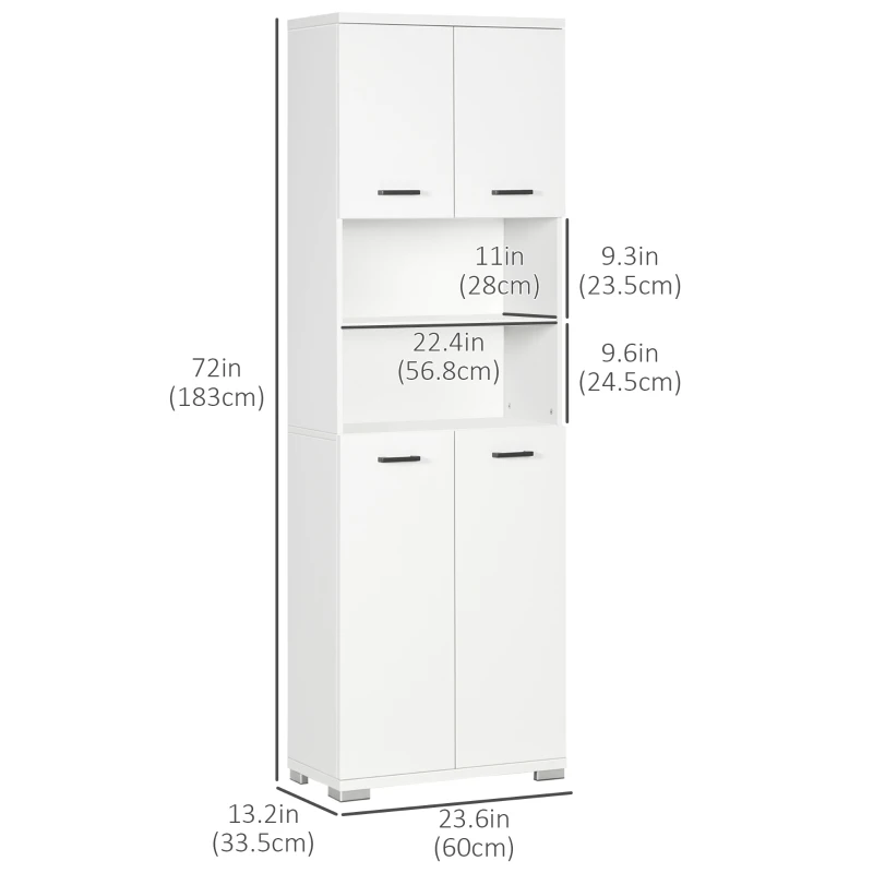 kleankin Bathroom Cabinet, Freestanding Linen Cabinet with Open Shelves and Cupboards, 23.6"x13.2"x72", White