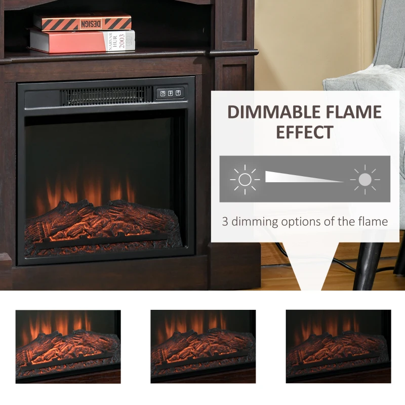 HOMCOM 32" Electric Fireplace with Mantel, Freestanding Heater with LED Log Flame, Shelf and Remote Control, 1400W, Dark Coffee