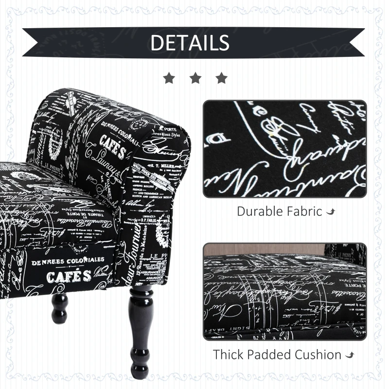 HOMCOM 51'' Armed Upholstered Fabric Bedside Bench Ottoman Footstool for Bedroom, Entryway, Living Room, Black
