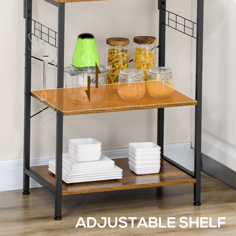 HOMCOM Kitchen Baker's Rack with Power Outlet, USB Ports, Coffee Bar Station with Adjustable Shelves, Rustic Brown