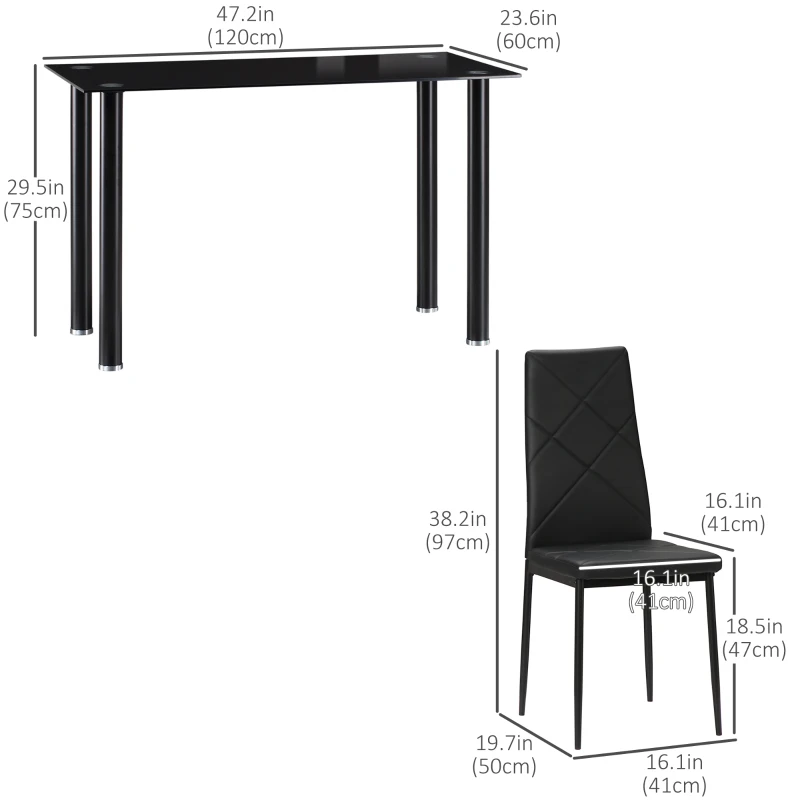 HOMCOM Modern Dining Table Set for 4, Space-Saving 5 Pieces Kitchen Table Set with Rectangle Table and Steel Frame, Black