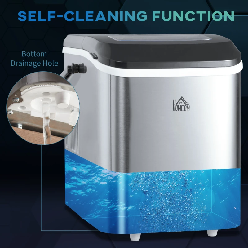 HOMCOM Portable Ice Makers Countertop, Self Cleaning Ice Machine with Ice Scoop and Basket, 9 Ice Cubes Ready in 6 Mins, 26lbs/24Hrs, 2 Sizes of Bullet Ice for Home Office, Black