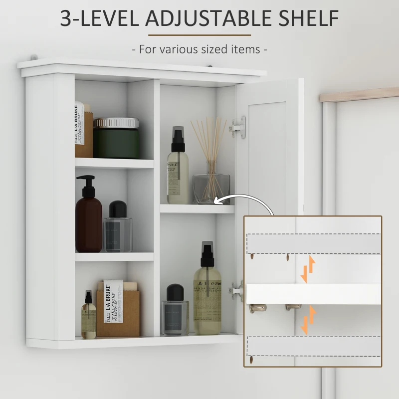 HOMCOM Bathroom Wall Cabinet, Wall Mounted Medicine Cabinet with 3 Open Shelves and Storage Cupboard for Laundry Room, White