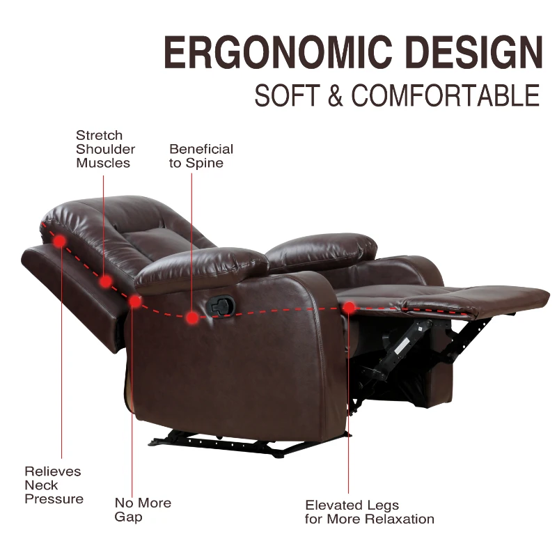 HOMCOM Manual Recliner Chair Lounger Sofa Chair Overstuffed Home Office Brown