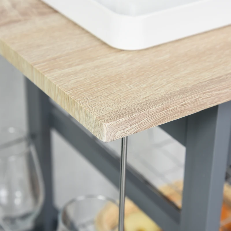 HOMCOM Rolling Kitchen Cart, Utility Storage Cart with 4 Baskets, Drawer, Side Racks, Wheels for Dining Room, Dark Grey