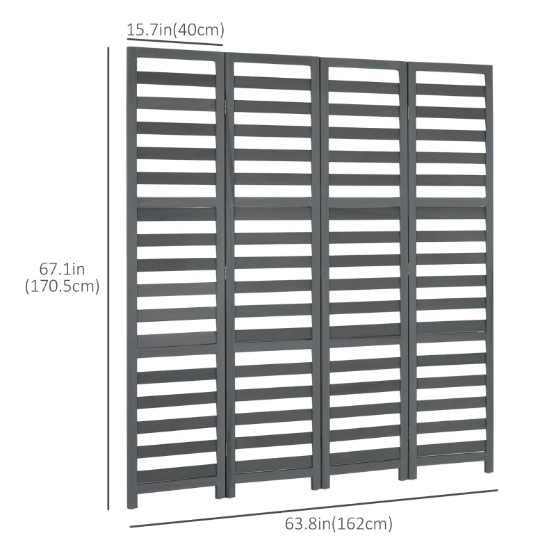 HOMCOM 5.6 Ft. Tall 4-Panel Room Divider, Louvred Pattern Freestanding Folding Privacy Screen Panels, Partition Wall Divider for Indoor Bedroom Office
