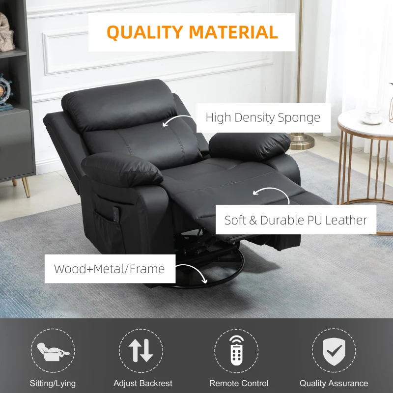 HOMCOM Deluxe Manual Recliner Electronic Massage Sofa Recliner Chair Leather Lounge Black