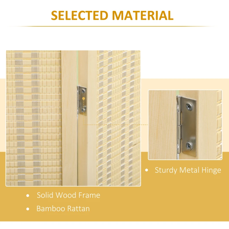 HOMCOM Woven Bamboo Room Divider, 4 Panel Folding Indoor Privacy Screens for Home Office, 71"x71"x0.6", Natural