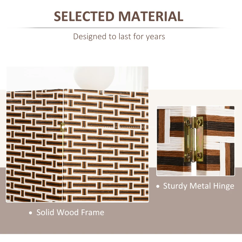 HOMCOM 6 Ft. Tall 4-Panel Room Divider, Wave Fiber Freestanding Folding Privacy Screen Panels, Partition Wall Divider for Indoor Bedroom Office, Mixed Brown