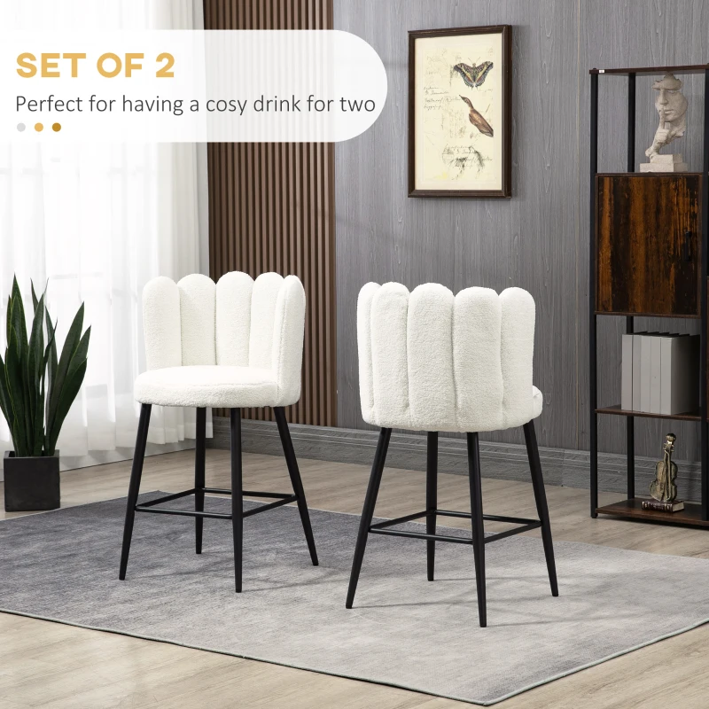 HOMCOM Faux Cashmere Bar Stools Set of 2 Counter Height Bar Stools with Back for Home Kitchen, 20.5"x19.7"x36.6", Cream